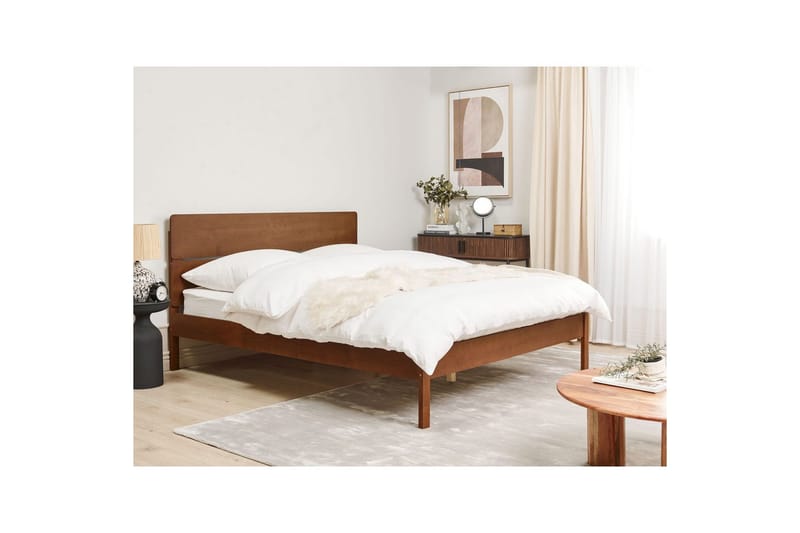 Seng med lamellbunn Boisset - Brun/Gummitre, 160x200 cm - Møbler - Senger - Sengeramme & sengestamme