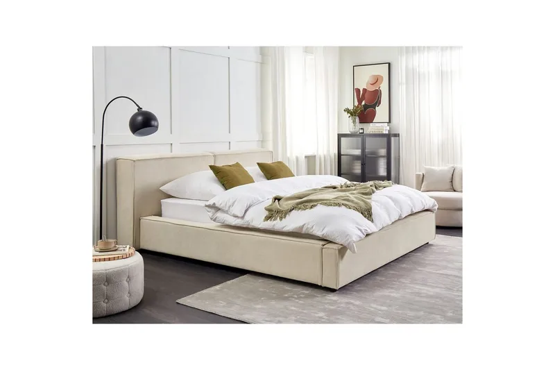 Seng med lamellbunn Linards - Beige/Manchesterstoff, 160x200 cm - Møbler - Senger - Sengeramme & sengestamme