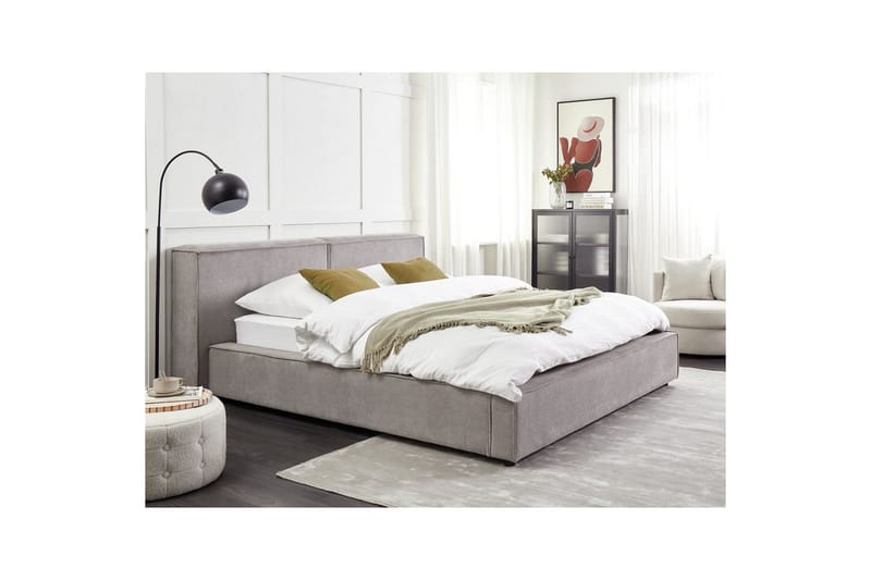Seng med lamellbunn Linards - Grå/polyester, Grå/Polyester, 160x200 cm - Møbler - Senger - Sengeramme & sengestamme