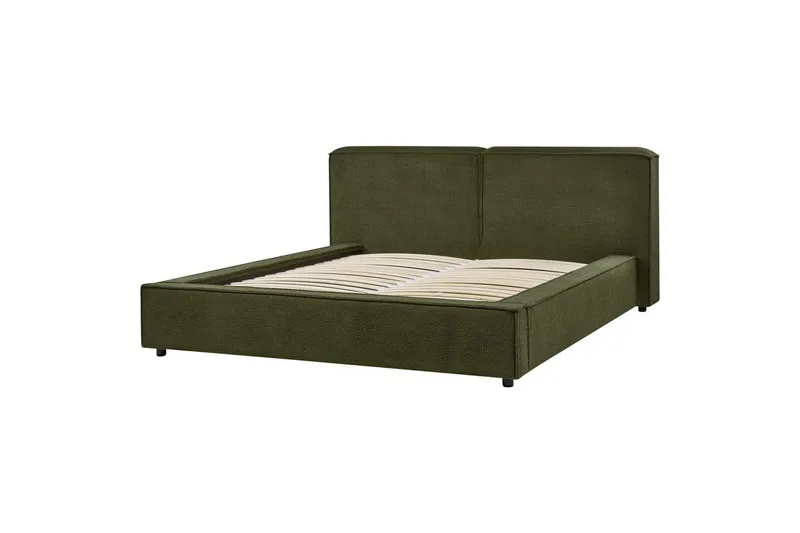 Seng med lamellbunn Linards - Grønn/Bouclé, 160x200 cm - Møbler - Senger - Sengeramme & sengestamme