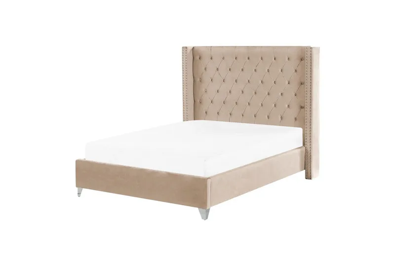 Seng med lamellbunn Lubbon - Beige, Sølv, 140x200 cm - Møbler - Senger - Sengeramme & sengestamme