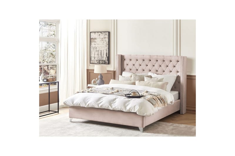 Seng med lamellbunn Lubbon - Rosa, Sølv, Rosa, sølv, 180x200 cm - Møbler - Senger - Sengeramme & sengestamme