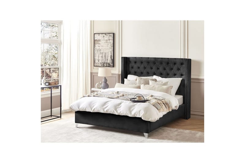 Seng med lamellbunn Lubbon - Svart, Sølv, 160x200 cm - Møbler - Senger - Sengeramme & sengestamme