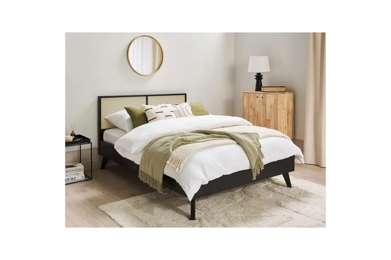 Seng med lamellbunn Monpazier - Svart, lyst tre, 140x200 cm - Møbler - Senger - Sengeramme & sengestamme