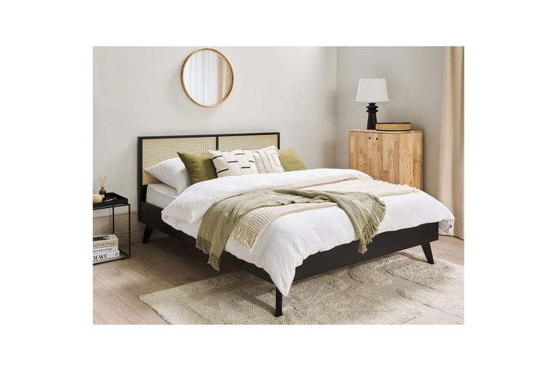 Seng med lamellbunn Monpazier - Svart, lyst tre, 160x200 cm - Møbler - Senger - Sengeramme & sengestamme