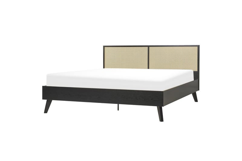 Seng med lamellbunn Monpazier, Svart, lyst tre, 180x200 cm
