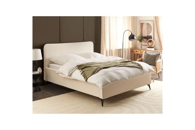 Seng med lamellbunn Valognes - Kremhvit, Svart, 160x200 cm - Møbler - Senger - Sengeramme & sengestamme