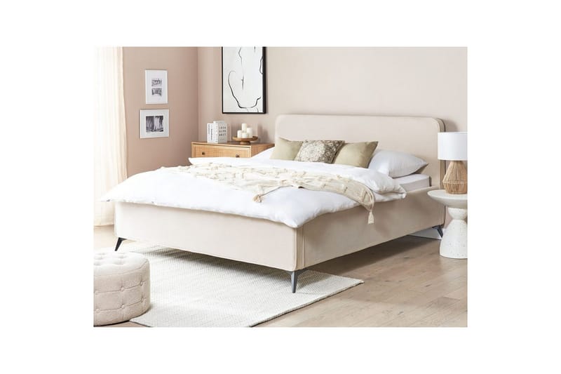 Seng med lamellbunn Valognes - Lysebeige, svart, Lys beige, svart, 180x200 cm - Møbler - Senger - Sengeramme & sengestamme