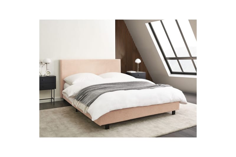 Seng med lamellramme Albi - Beige, svart/Bouclé, 140x200 cm - Møbler - Senger - Sengeramme & sengestamme