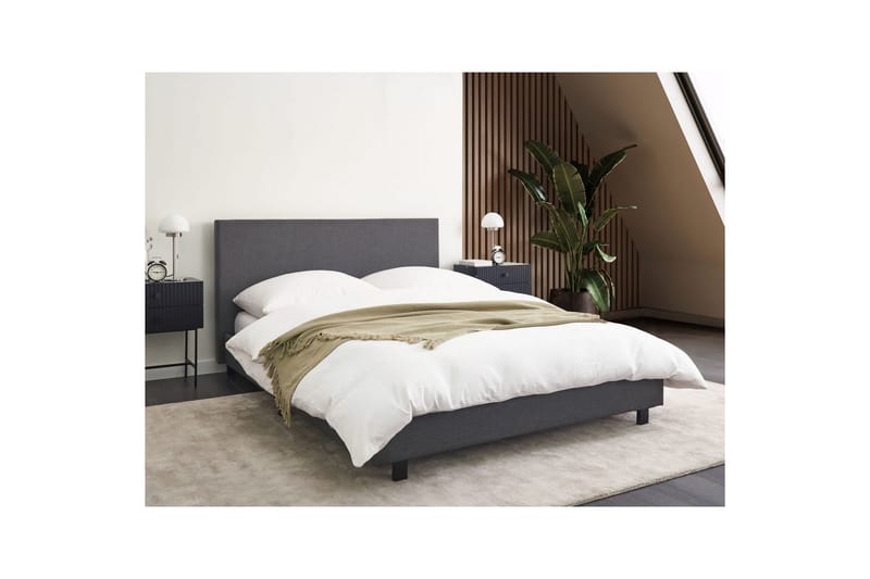 Seng med lamellramme Albi - Grå, svart/Polyester, 140x200 cm - Møbler - Senger - Sengeramme & sengestamme