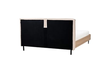 Seng med lamellramme Limanton - Beige, lyst tre, svart/bouclé, Beige, lyst tre, svart/Bouclé, 140x200 cm - Møbler - Senger - Sengeramme & sengestamme