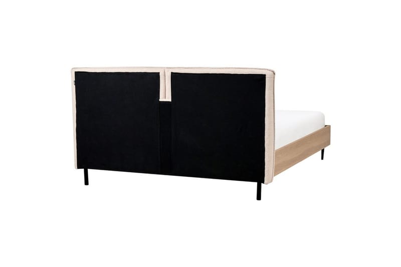 Seng med lamellramme Limanton - Beige, lyst tre, svart/bouclé, Beige, lyst tre, svart/Bouclé, 140x200 cm - Møbler - Senger - Sengeramme & sengestamme