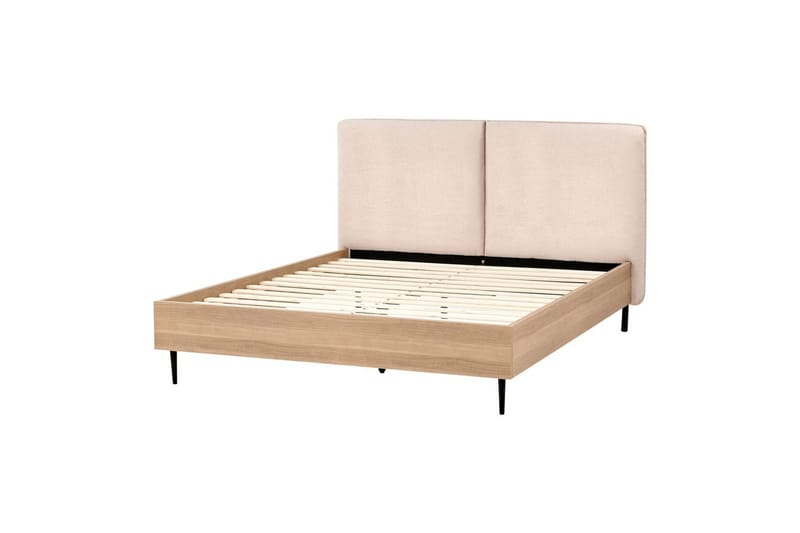 Seng med lamellramme Limanton, Beige, lyst tre, svart/bouclé, Beige, lyst tre, svart/Bouclé, 140x200 cm