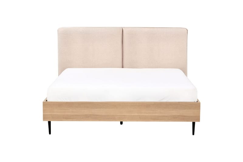 Seng med lamellramme Limanton - Beige, lyst tre, svart/bouclé, Beige, lyst tre, svart/Bouclé, 140x200 cm - Møbler - Senger - Sengeramme & sengestamme