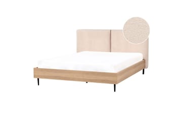 Seng med lamellramme Limanton - Beige, lyst tre, svart/bouclé, Beige, lyst tre, svart/Bouclé, 160x200 cm - Møbler - Senger - Sengeramme & sengestamme
