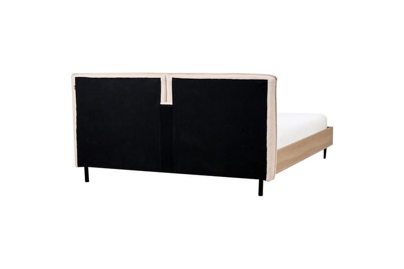 Seng med lamellramme Limanton - Beige, lyst tre, svart/bouclé, Beige, lyst tre, svart/Bouclé, 180x200 cm - Møbler - Senger - Sengeramme & sengestamme