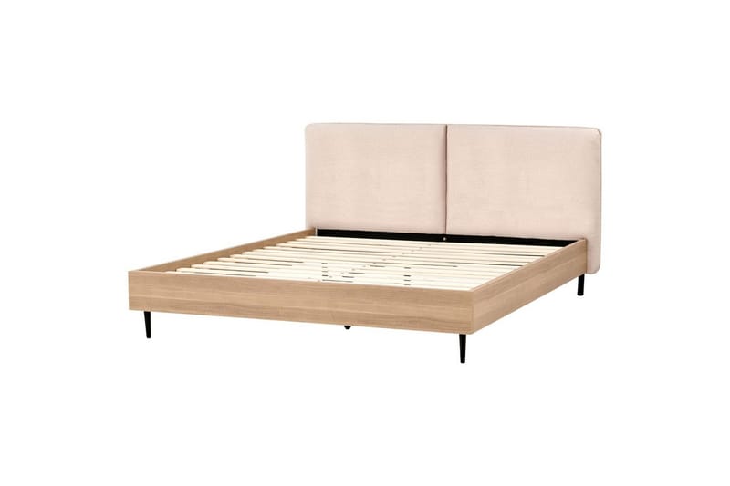 Seng med lamellramme Limanton, Beige, lyst tre, svart/bouclé, Beige, lyst tre, svart/Bouclé, 180x200 cm