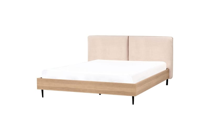 Seng med lamellramme Limanton - Beige, lyst tre, svart/bouclé, Beige, lyst tre, svart/Bouclé, 180x200 cm - Møbler - Senger - Sengeramme & sengestamme