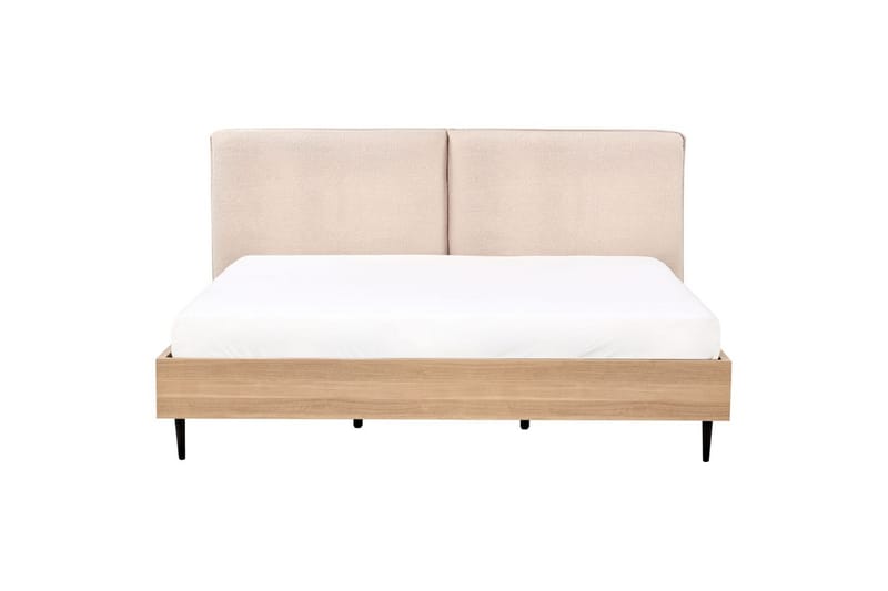 Seng med lamellramme Limanton - Beige, lyst tre, svart/bouclé, Beige, lyst tre, svart/Bouclé, 180x200 cm - Møbler - Senger - Sengeramme & sengestamme