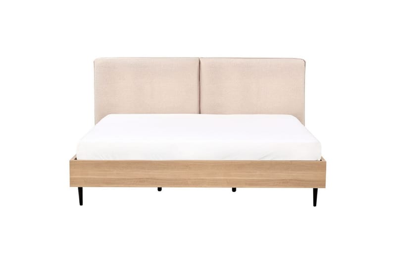 Seng med lamellramme Limanton - Beige, lyst tre, svart/bouclé, Beige, lyst tre, svart/Bouclé, 180x200 cm - Møbler - Senger - Sengeramme & sengestamme