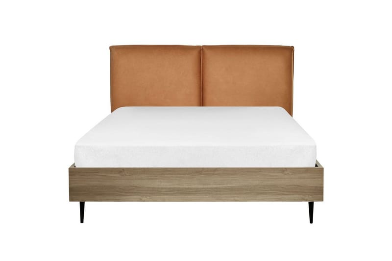 Seng med lamellramme Limanton - Brun, lyst tre, svart/kunstlær, Brun, lys tre, svart/Kunstskinn, 140x200 cm - Møbler - Senger - Sengeramme & sengestamme