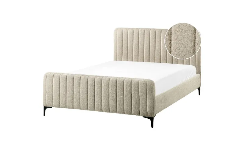 Seng med lamellramme Lunan - Beige, svart/Bouclé, 140x200 cm - Møbler - Senger - Sengeramme & sengestamme