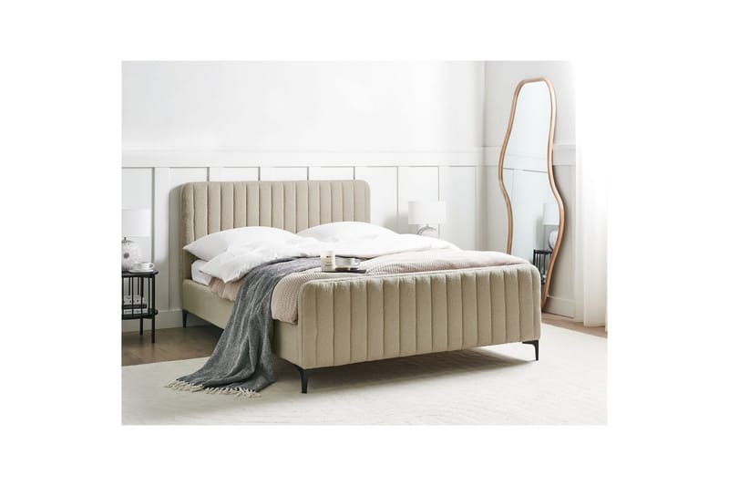 Seng med lamellramme Lunan - Beige, svart/Bouclé, 140x200 cm - Møbler - Senger - Sengeramme & sengestamme