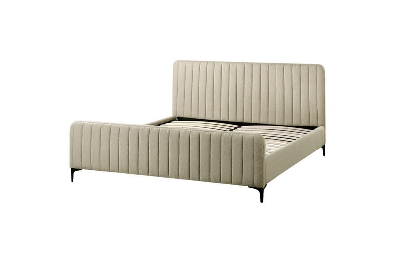Seng med lamellramme Lunan - Beige, svart/Bouclé, 180x200 cm - Møbler - Senger - Sengeramme & sengestamme