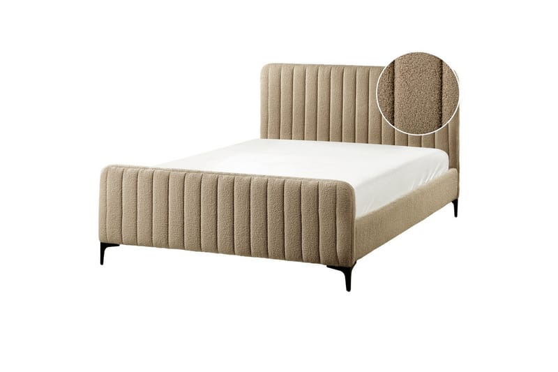 Seng med lamellramme Lunan, Taupe, svart/Bouclé, 140x200 cm