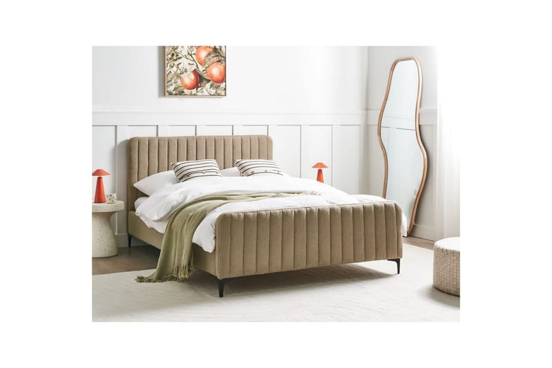 Seng med lamellramme Lunan - Taupe, svart/Bouclé, 140x200 cm - Møbler - Senger - Sengeramme & sengestamme