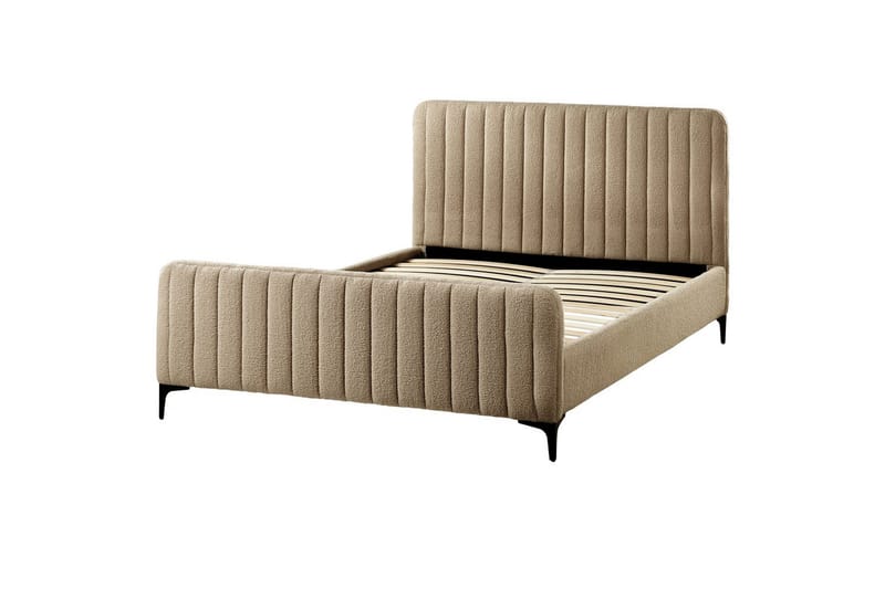 Seng med lamellramme Lunan - Taupe, svart/Bouclé, 140x200 cm - Møbler - Senger - Sengeramme & sengestamme