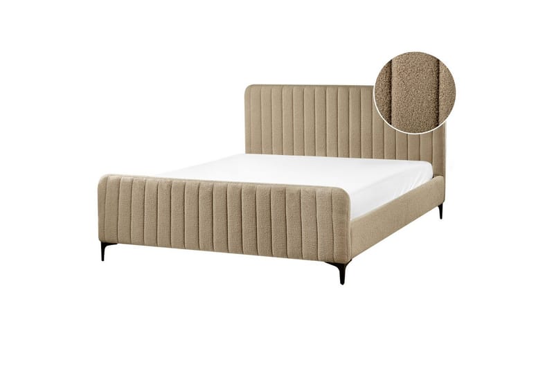 Seng med lamellramme Lunan, Taupe, svart/Bouclé, 160x200 cm