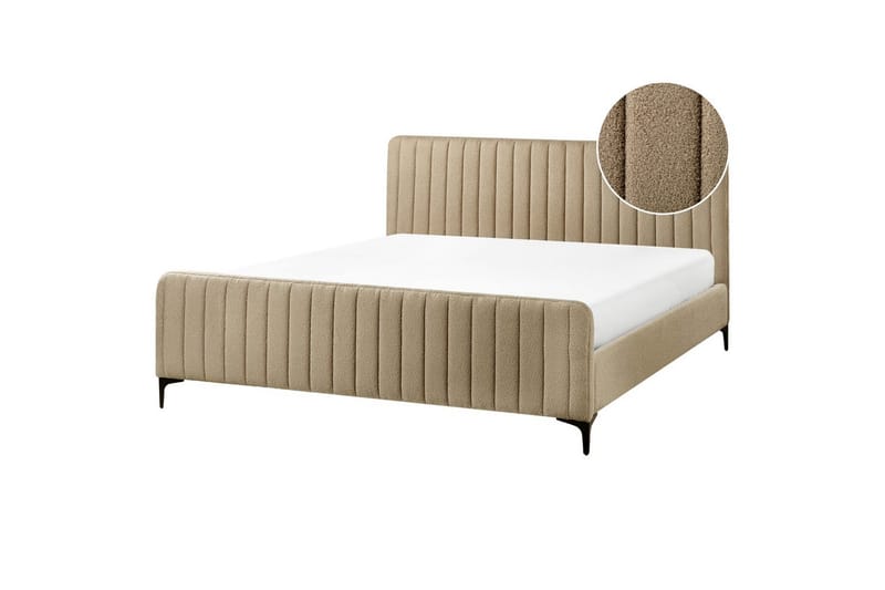 Seng med lamellramme Lunan, Taupe, svart/Bouclé, 180x200 cm