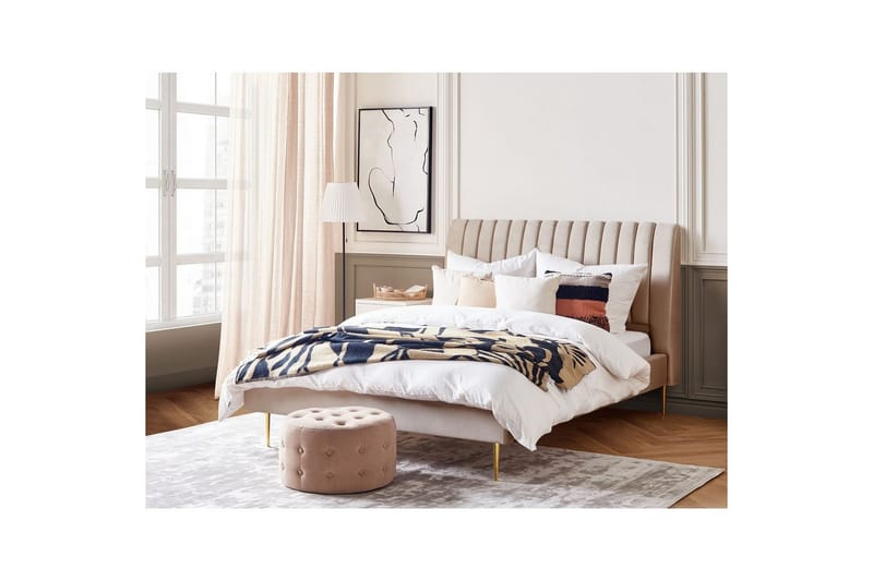 Seng med lamellramme Marville - Beige, gull, Beige, Gull, 160x200 cm - Møbler - Senger - Sengeramme & sengestamme