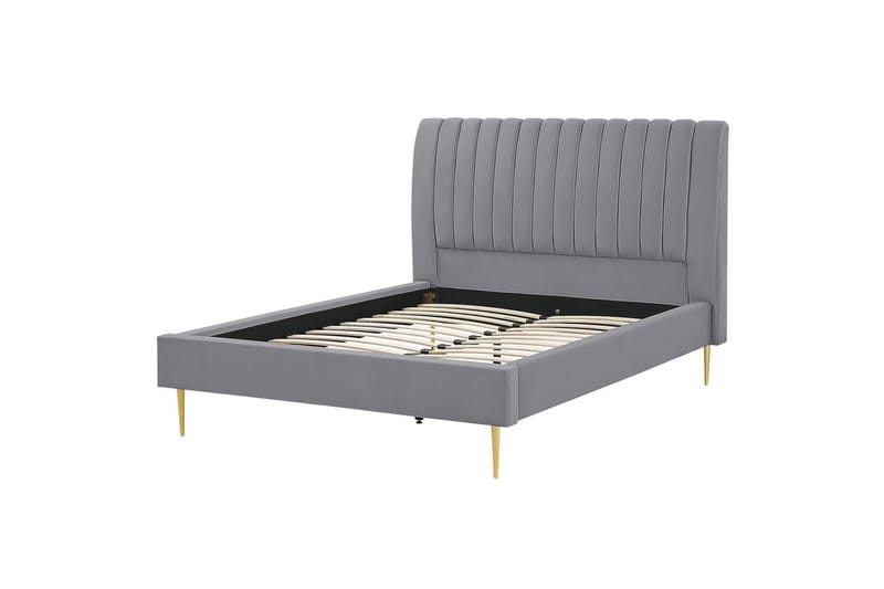 Seng med lamellramme Marville - Grå, Gull, Grå, gull, 140x200 cm - Møbler - Senger - Sengeramme & sengestamme
