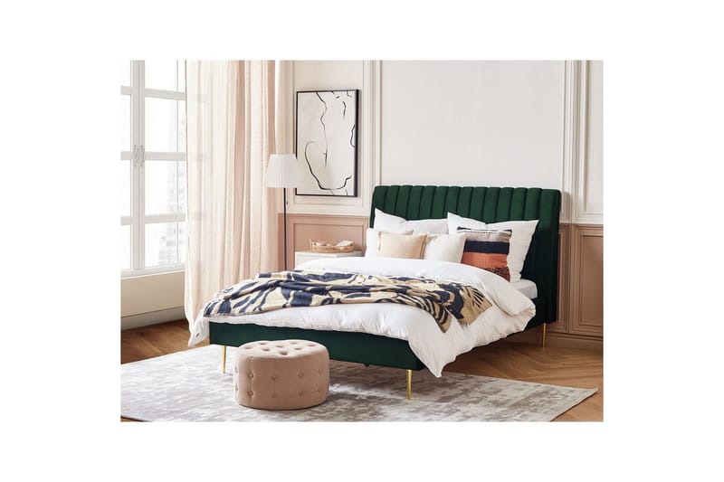 Seng med lamellramme Marville - Grønn, gull, Grønn, Gull, 140x200 cm - Møbler - Senger - Sengeramme & sengestamme