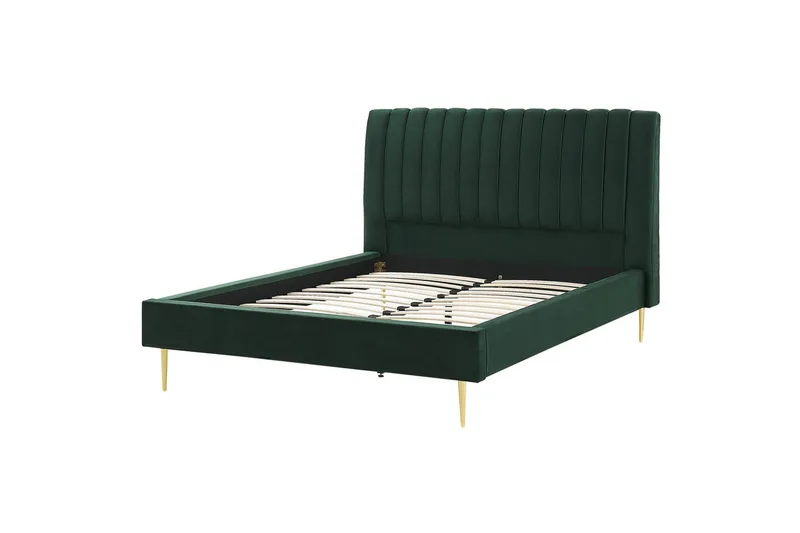 Seng med lamellramme Marville - Grønn, gull, Grønn, Gull, 160x200 cm - Møbler - Senger - Sengeramme & sengestamme