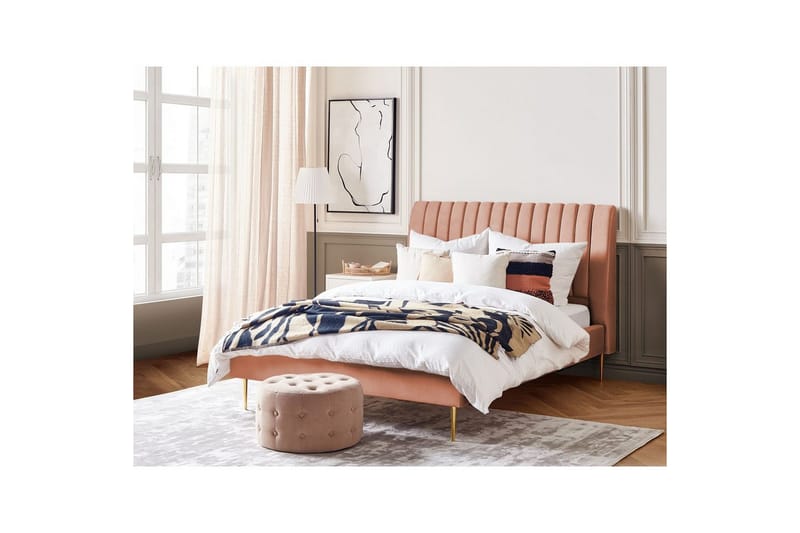 Seng med lamellramme Marville - Rosa, Gull, Rosa, gull, 140x200 cm - Møbler - Senger - Sengeramme & sengestamme