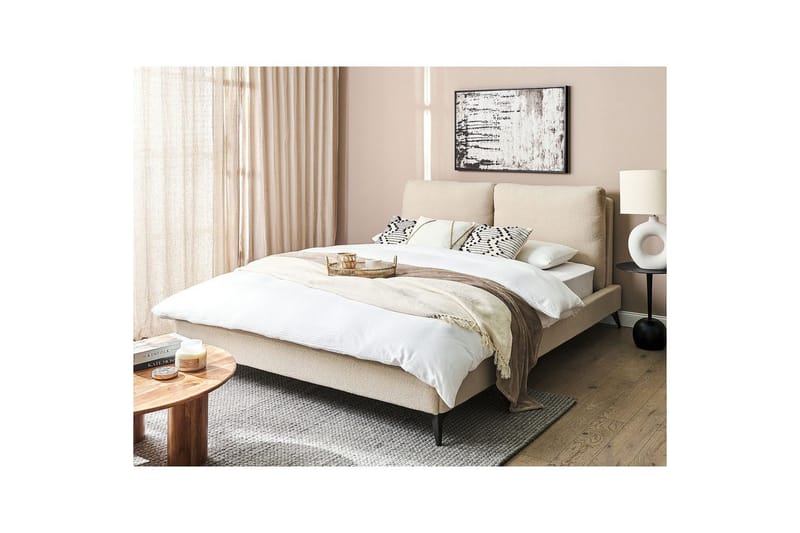 Seng med lamellramme Melle - Beige/Bouclé, 160x200 cm - Møbler - Senger - Sengeramme & sengestamme