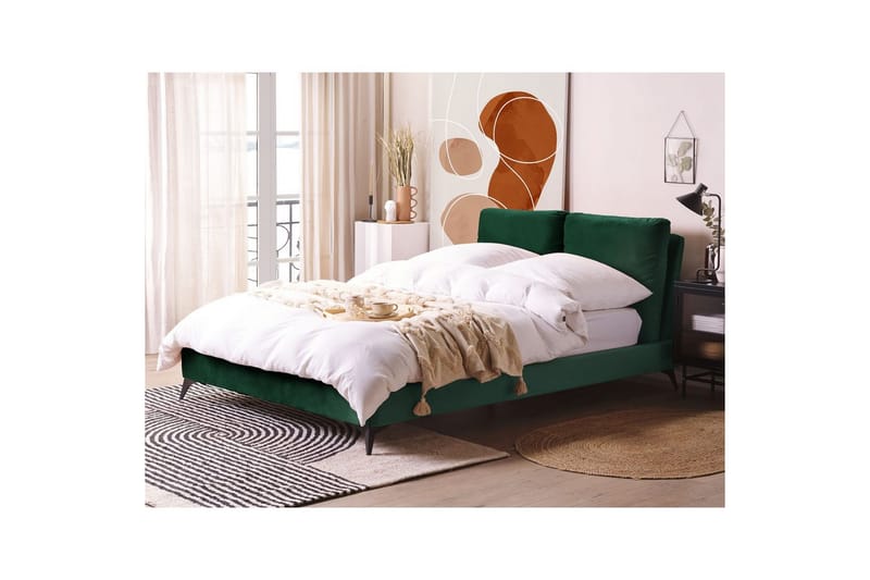 Seng med lamellramme Melle - Grønn, Svart/Fløyel, Grønn, svart/Fløyel, 140x200 cm - Møbler - Senger - Sengeramme & sengestamme