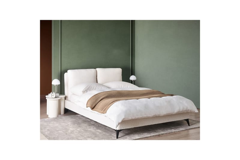Seng med lamellramme Melle - Hvit, Svart/Bouclé, 140x200 cm - Møbler - Senger - Sengeramme & sengestamme