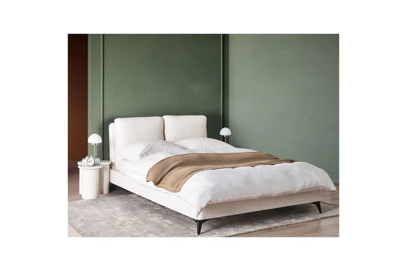 Seng med lamellramme Melle - Hvit, Svart/Bouclé, 140x200 cm - Møbler - Senger - Sengeramme & sengestamme