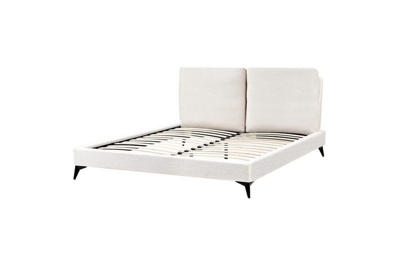 Seng med lamellramme Melle, Hvit, Svart/Bouclé, 160x200 cm