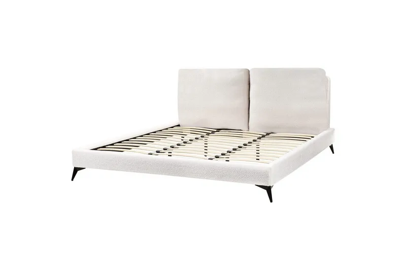 Seng med lamellramme Melle, Hvit, Svart/Bouclé, 180x200 cm