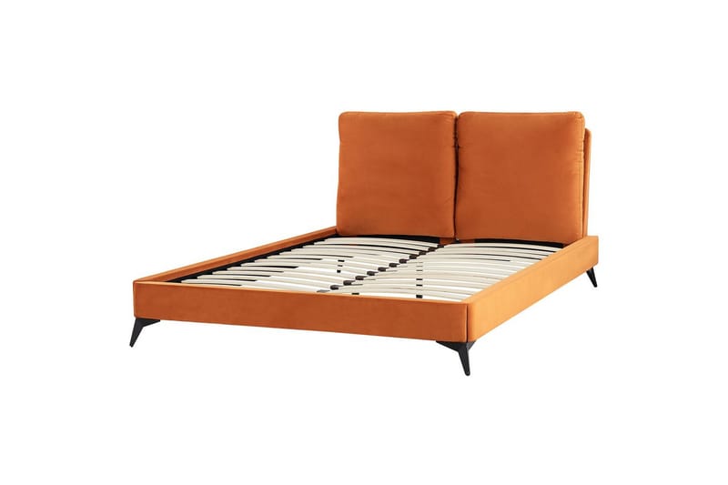 Seng med lamellramme Melle - Oransje, svart/Fløyel, Oransje, svart/fløyel, 140x200 cm - Møbler - Senger - Sengeramme & sengestamme