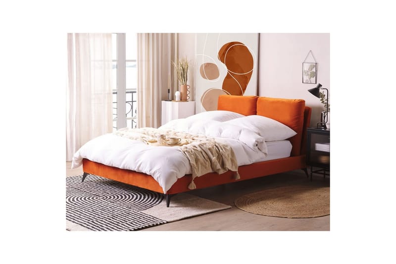Seng med lamellramme Melle - Oransje, svart/Fløyel, Oransje, svart/fløyel, 140x200 cm - Møbler - Senger - Sengeramme & sengestamme