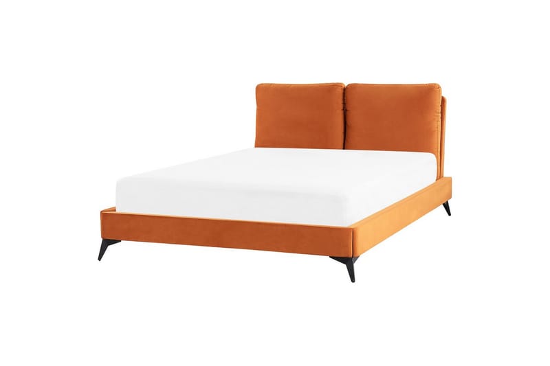Seng med lamellramme Melle - Oransje, svart/Fløyel, Oransje, svart/fløyel, 140x200 cm - Møbler - Senger - Sengeramme & sengestamme