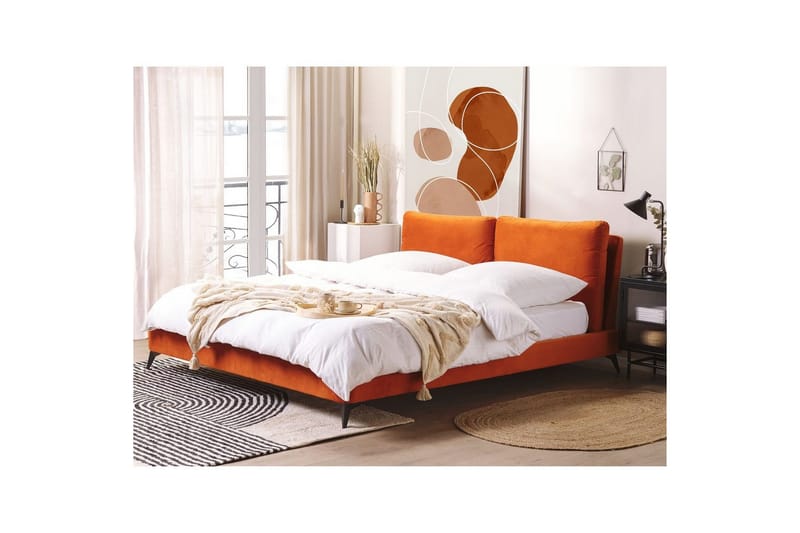 Seng med lamellramme Melle - Oransje, svart/Fløyel, Oransje, svart/fløyel, 180x200 cm - Møbler - Senger - Sengeramme & sengestamme