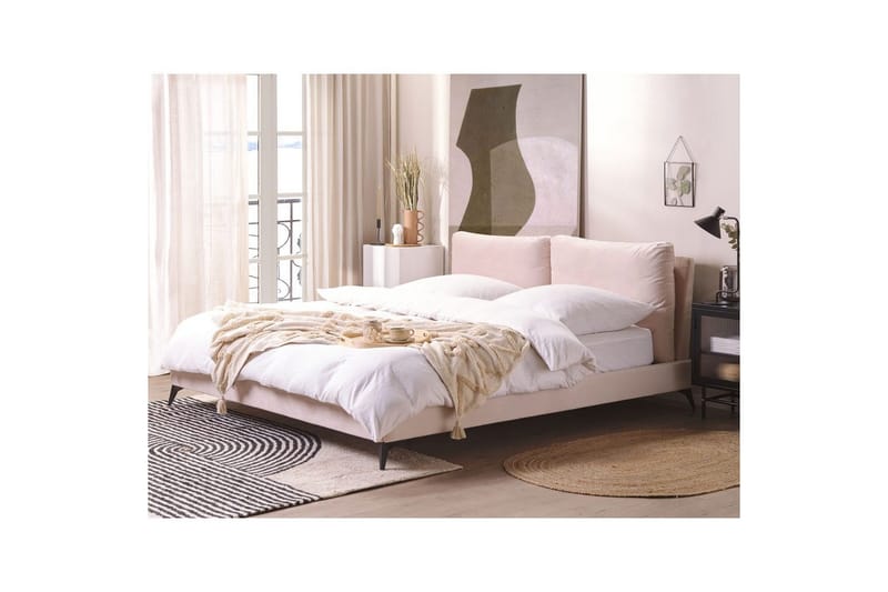 Seng med lamellramme Melle - Rosa, Svart/Fløyel, Rosa, svart/fløyel, Rosa, Svart/Velur, Rosa, Svart/Sateng, 180x200 cm - Møbler - Senger - Sengeramme & sengestamme