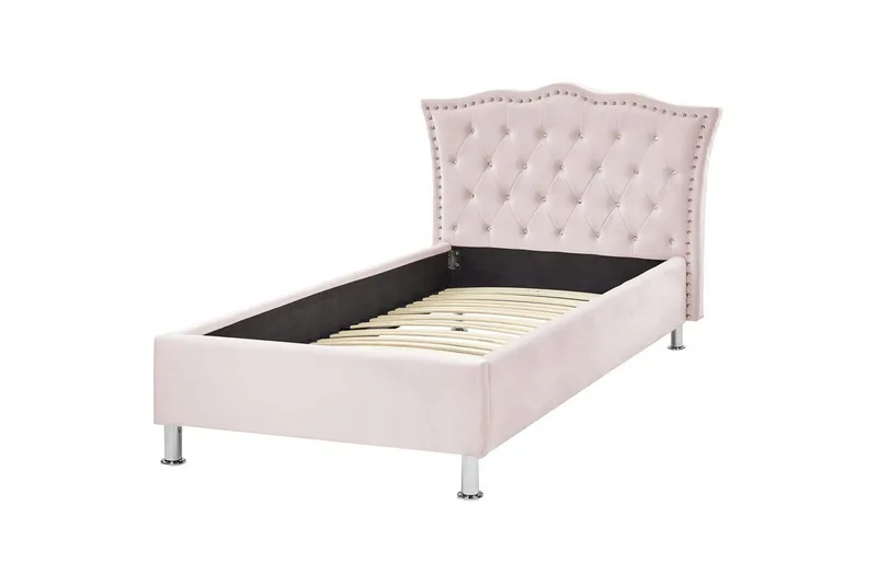Seng med lamellramme Metz - Rosa, Sølv/Velur, Rosa, Sølv/Fløyel, 90x200 cm - Møbler - Senger - Sengeramme & sengestamme
